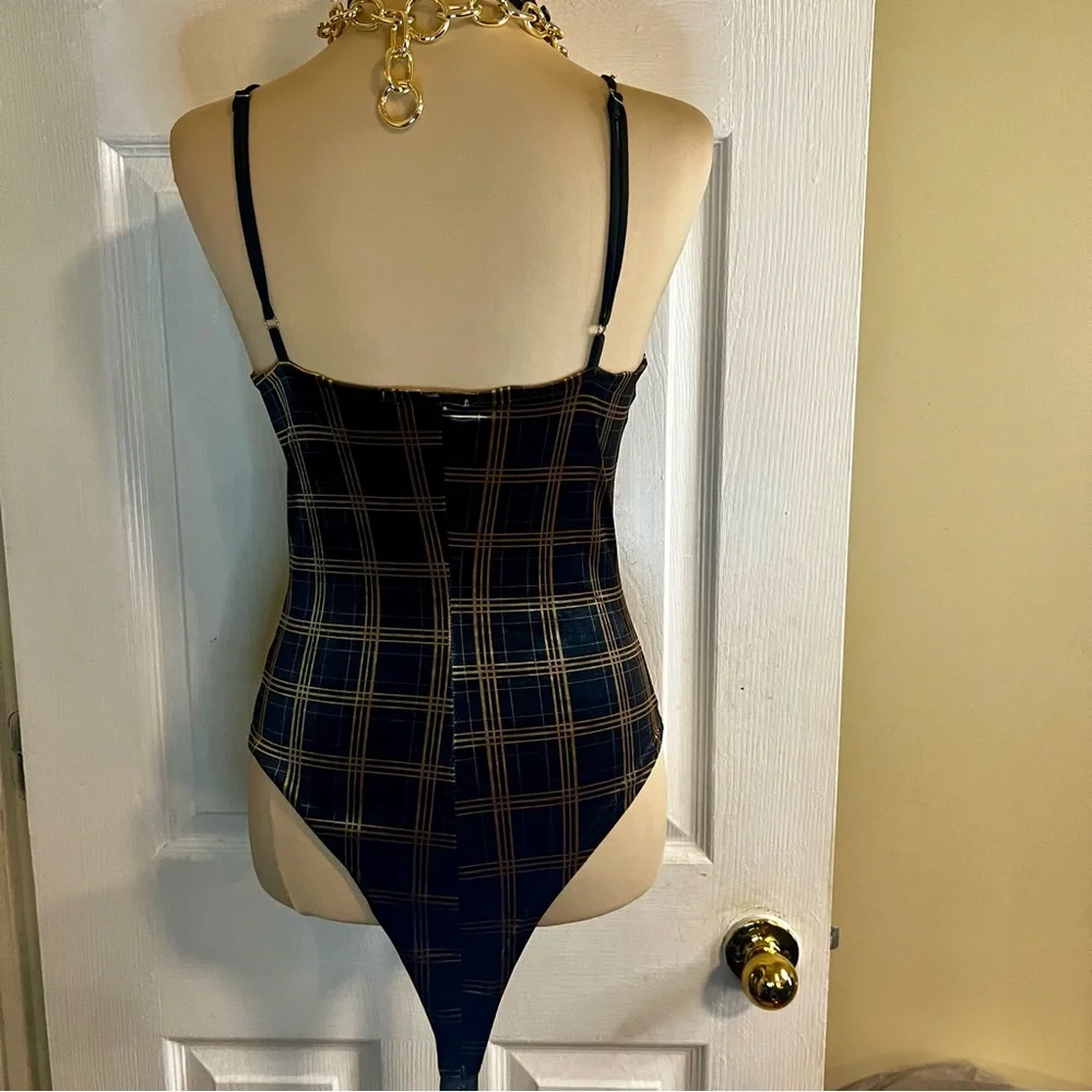 Emory Park Retro 2 Piece Velvet Corset Top Hippie Plaid Wide‎ Leg Pants Brown M